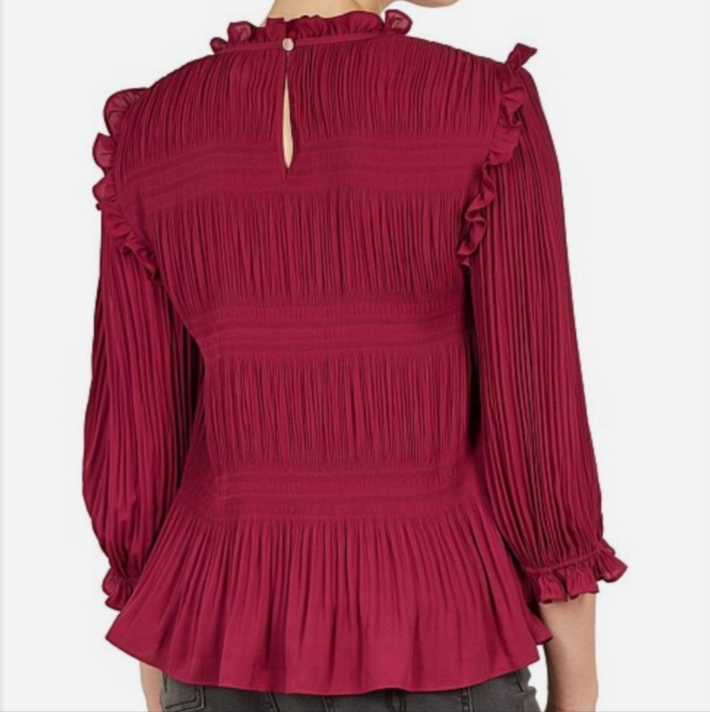NWT TED BAKER | $114 Airlie Smocked Blouse Ted Sz 1/US 4 - Picture 2 of 3